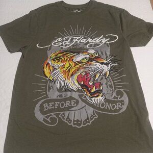 Ed Hardy Women's Death Before Dishonor Tiger Graphic Short Sleeve Shirt M